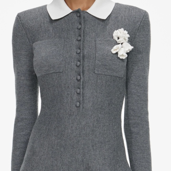 self-portrait Grey Crochet Flower Collared Knit Mini Dress MSRP $595 - Size XS - Picture 4 of 9